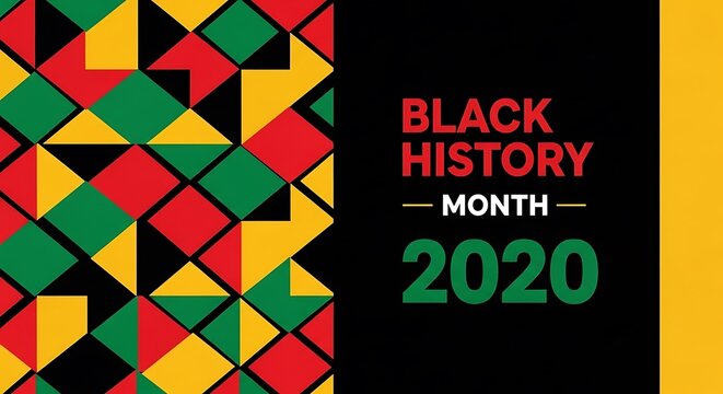 Vibrant Black History Month 2020 celebration graphic with geometric pattern