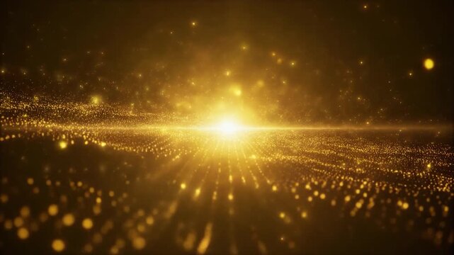 Golden mist particles orbiting glowing light core smooth looping galaxy cinematic surreal ethereal ambience cascading softly glowing layers futuristic abstract unique style