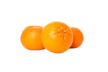 Three ripe oranges on a white background, isolated, PNG