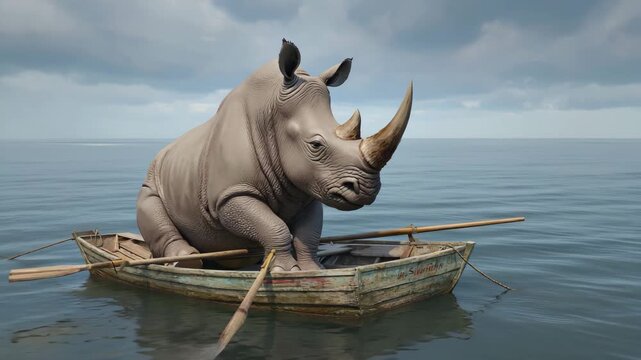 Rhino Floating in Calm Water
