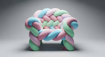 Modern Braided Armchair in Soft Marshmallow Texture, Surrealist Pastel Twisted Sugar Furniture Design