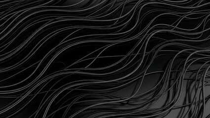 Intricate web of dark wavy lines creating an abstract and futuristic digital network background