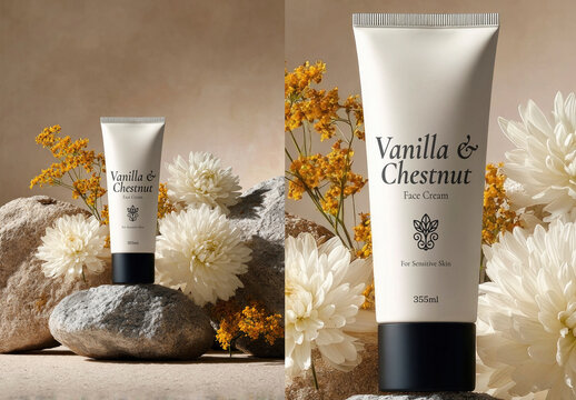 Natural Skincare Tube Mockup With Floral Elegance PSD