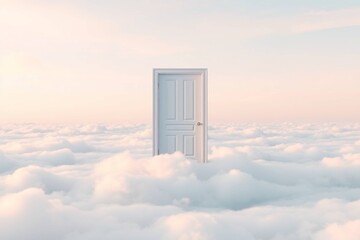 Door Standing on Clouds Above the Sky
