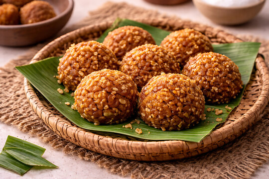 Sri Lankan jaggery coconut sweet, natural fiber props