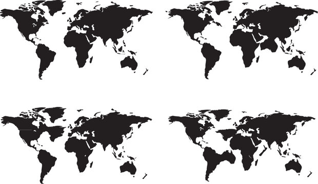 World map isolated on white background for website layouts. Map silhouette backdrop, earth geography