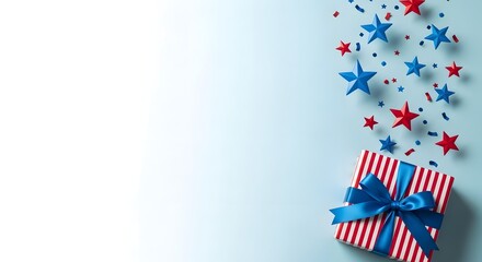 Obraz premium Patriotic presidents day gift ideas with red white blue stars background
