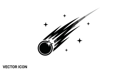 Black Comet Icon Streaking Through Space with Stars. © dariyah