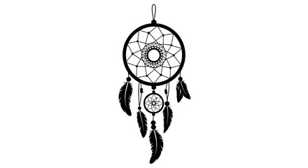 Black Dreamcatcher with Feathers and Intricate Web Design.