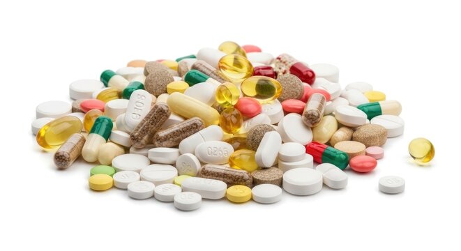 A pile of various pills and capsules in different colors and sizes.