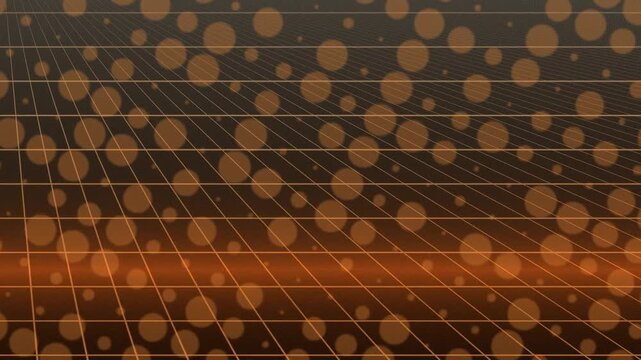 Abstract orange grid with circular dots and diagonal lines on a dark gradient background with glow!!
