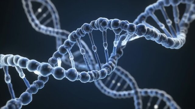   
A glowing DNA double helix floating in darkness, symbolizing life, complexity, and molecular elegance.