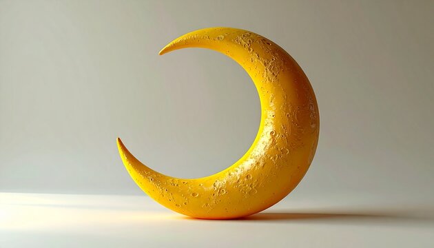 Golden Crescent Moon Shape on White Surface.