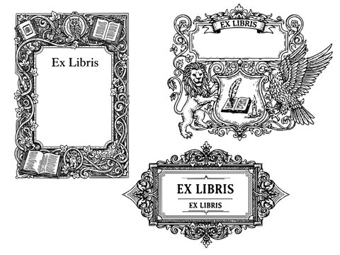 Ex libris bookplate engraving illustration for personal library branding