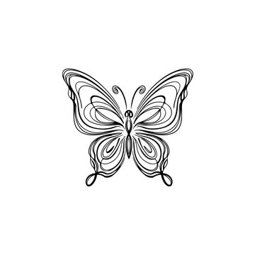 Elegant black and white swirl butterfly vector illustration