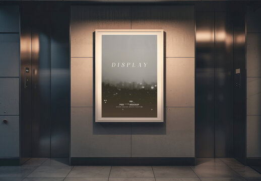 Modern Elevator Poster Display Frame Mockup PSD