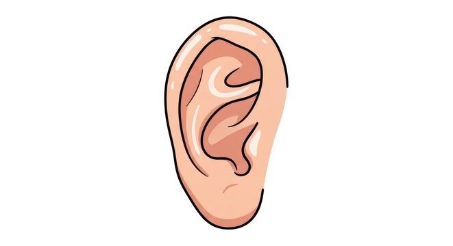 Cartoon illustration of a human ear on white background