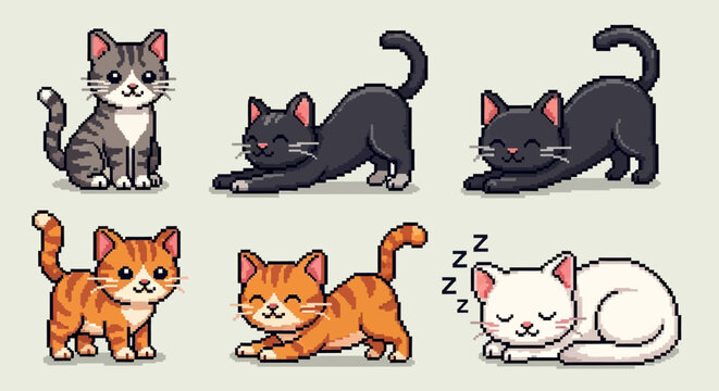 Cute Pixel Art Cat Collection: 8-Bit Kitten Sprites for Games and Digital Design