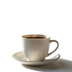 Fototapeta premium A white coffee cup on a saucer against a black background on transparent background