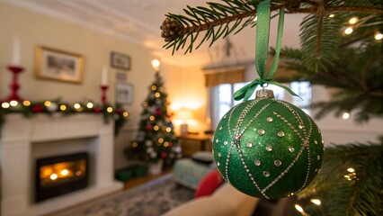 Green christmas bauble ornament decorating holiday season