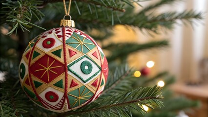 Handmade Christmas tree ornament colorful geometric patterns a festive holiday decoration for