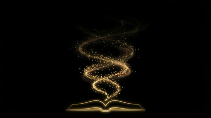 Obraz premium Golden magic swirling from open book with sparkling particles