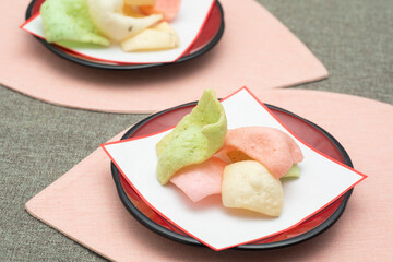かきもち、餅菓子、揚げ菓子、ひなまつり、カラフル