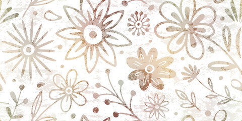 Fototapeta premium Seamless floral pattern, flowers and plant elements, vector design