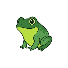 Cartoon green frog sitting with big eyes - vector illustration