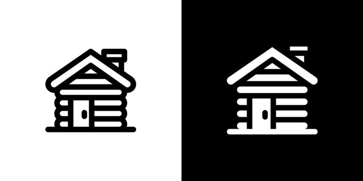 Wood House icon concept with flat Black White Background. Vector illustration.