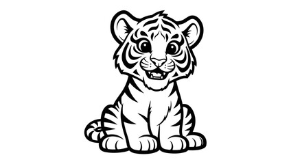 Cute Tiger Cub Sitting and Smiling.