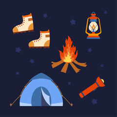 Flat camping elements collection illustration