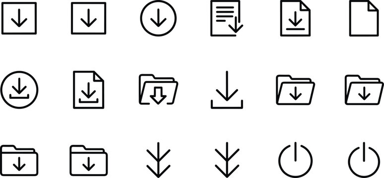 Download line icon set with arrows files folders documents and power symbols for web app interface design