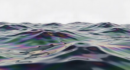 Abstract Iridescent Oil Slick Waves, Glossy Shifting Colors Ocean Surface, 3D Render
