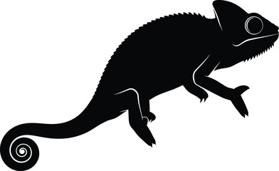 Obraz premium Silhouette of a chameleon on a white background, a captivating depiction of reptilian grace