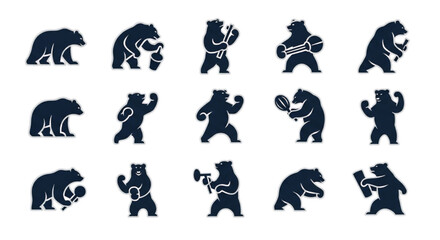 Collection of Bear Illustrations Performing Various Activities and Actions