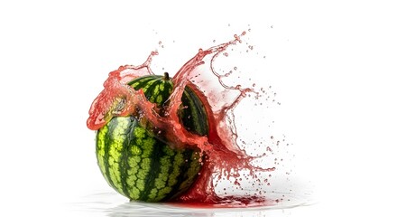 Exploding Watermelon with Juice Splashes, High Speed Food Photography on White