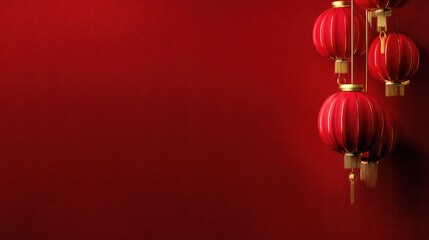 Festive Red Lanterns Against a Deep Red Background for Celebrations and Traditional Events
