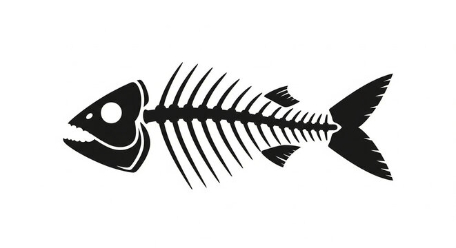Minimal fish skeleton symbol black vector illustration isolated on white background