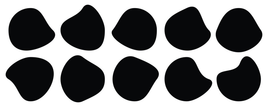 Abstract black blob shapes on white background organic blobs icon . Different drops in modern style. Drops or stone silhouettes. Modern blob shape design elements.