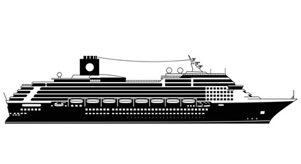 Detailed Silhouette of a Large Modern Cruise Ship.