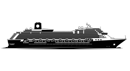 Detailed Silhouette of a Large Modern Cruise Ship Sailing.