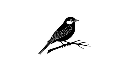 Detailed Silhouette of a Small Bird Perched on a Branch.
