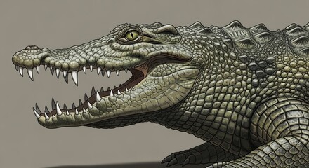 Fototapeta premium Close-up of a crocodile's head with sharp teeth and scaly skin.
