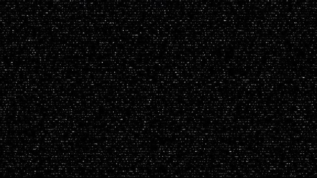 VHS static noise animation with dense pixel grain for film making. Black and white screen static animation for cinematic overlay. Continuous signal noise motion with random pixel flicker. 4K Video