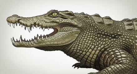 Obraz premium Detailed digital illustration of a crocodile's head and upper body.