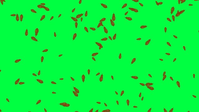Falling leaves overlay with scattered brown leaf fragments on vivid green background