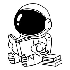 Adorable Astronaut Reading a Book. Reading icon. Astronaut icon