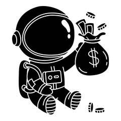 The Success and Luxury of a Rich Astronaut. Rich Astronaut in glyph style. Astronaut icon in glyph style