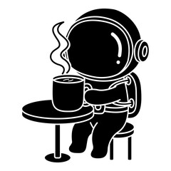 Astronaut at Coffee Time. Coffee Time in glyph style. Astronaut icon in glyph style